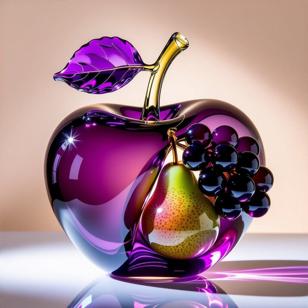 Intertwined Glass Fruit Sculpture in Purple Hues