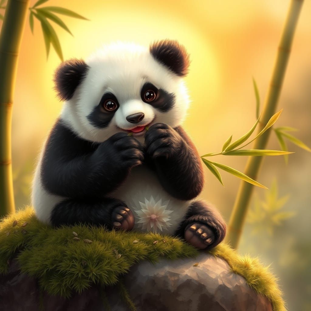 Charming Panda in Whimsical Bamboo Setting