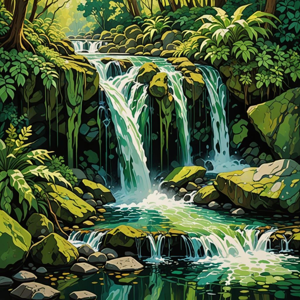 Vibrant Abstract Waterfall in Expressionist Style