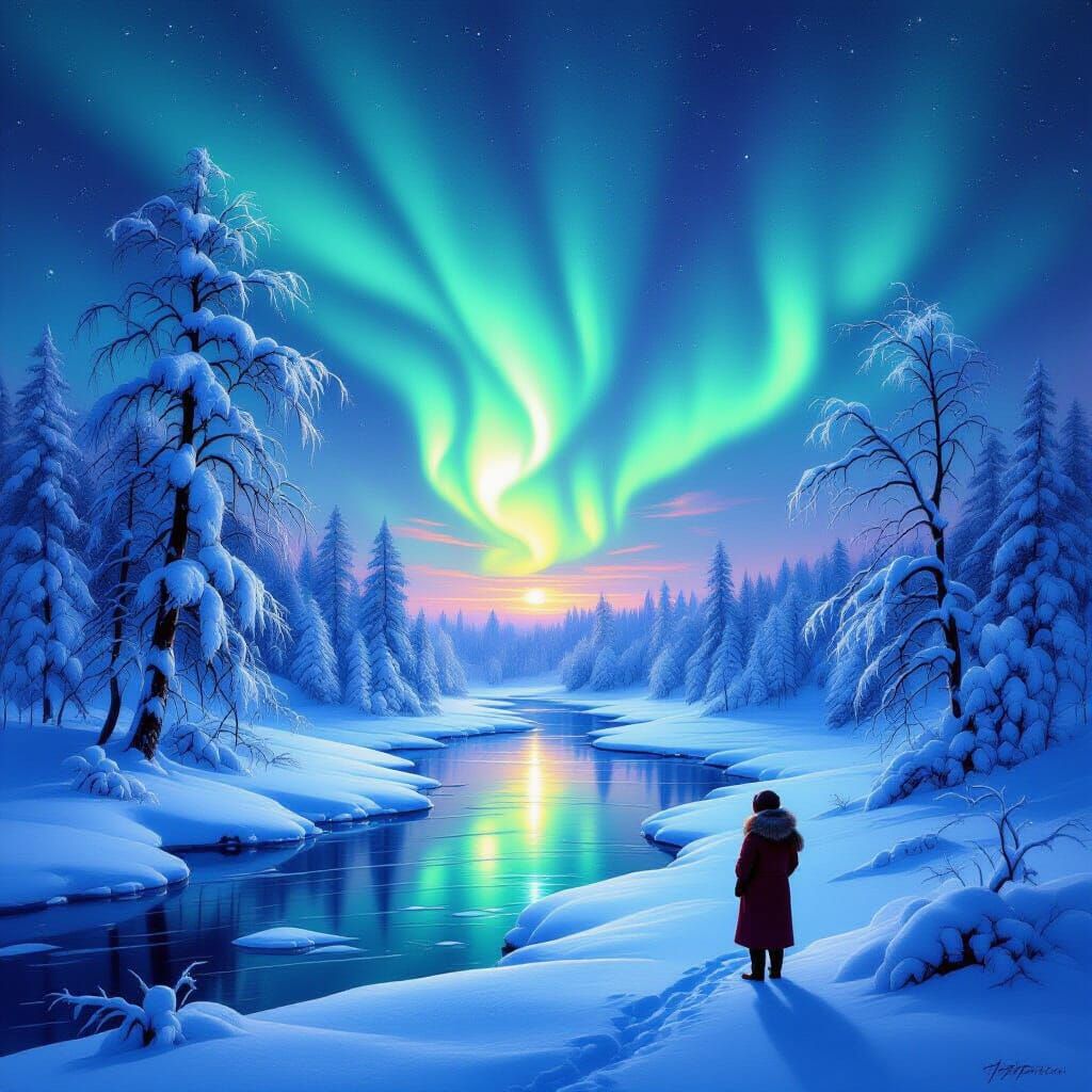 Surreal Winter Dreamscape with Aurora Borealis