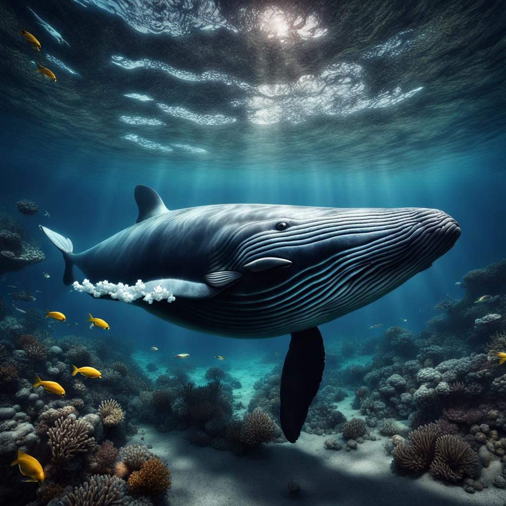 Hyperrealistic Whale in Detailed Underwater Scene