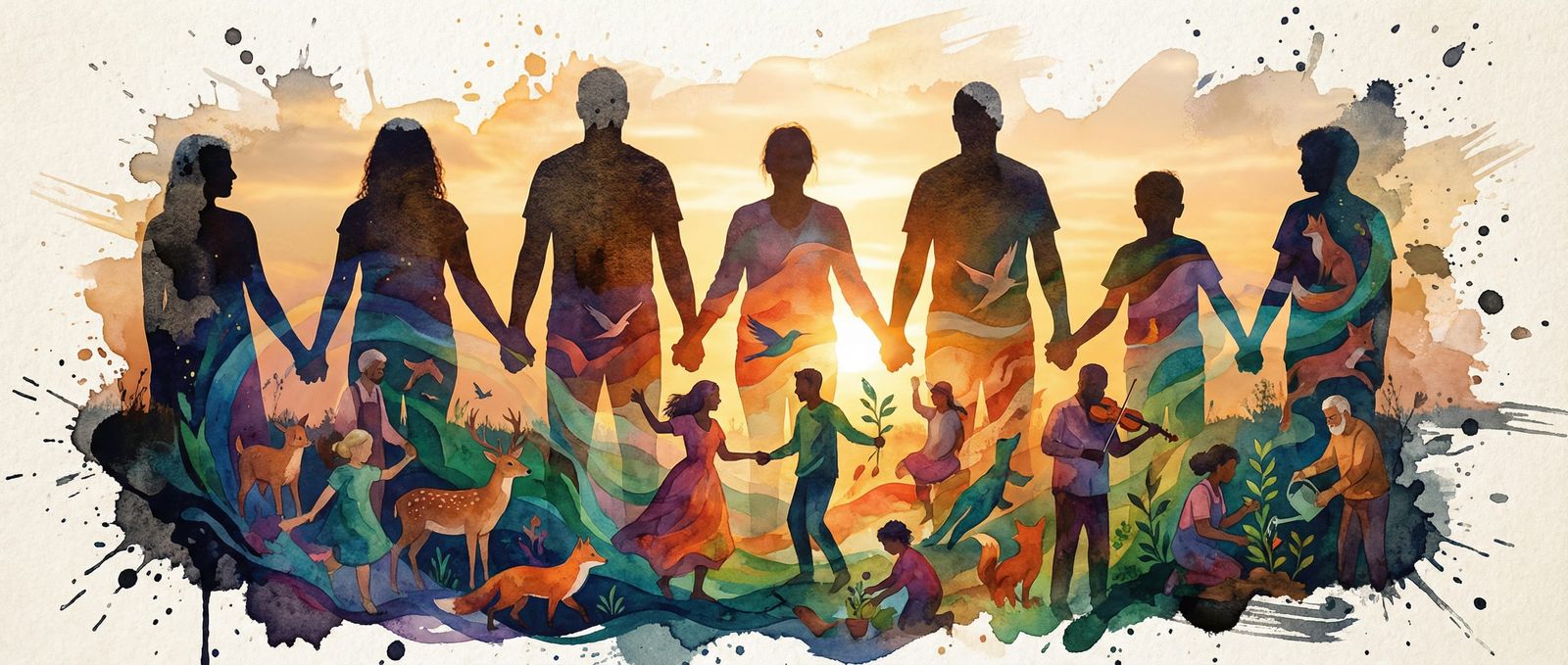 Diverse Unity Under a Breathtaking Sunset