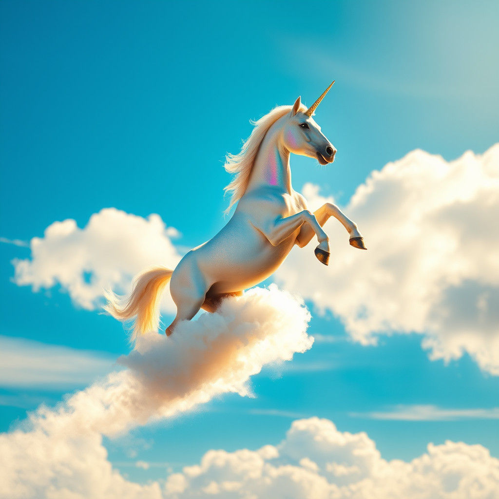 Majestic Unicorn Leaps off Cloud in Ethereal Beauty
