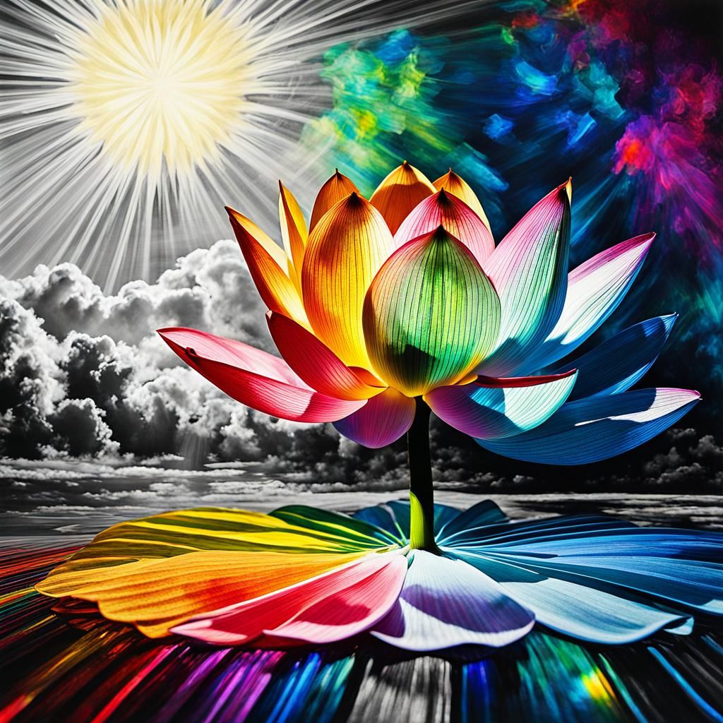 Rayograph of Objects with Rainbow Fairy in Abstract Art