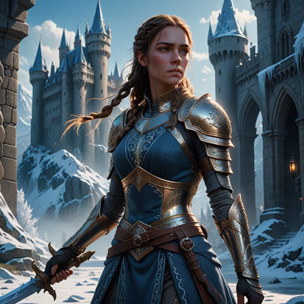 Fantasy Warrior in Frosty Castle Realm