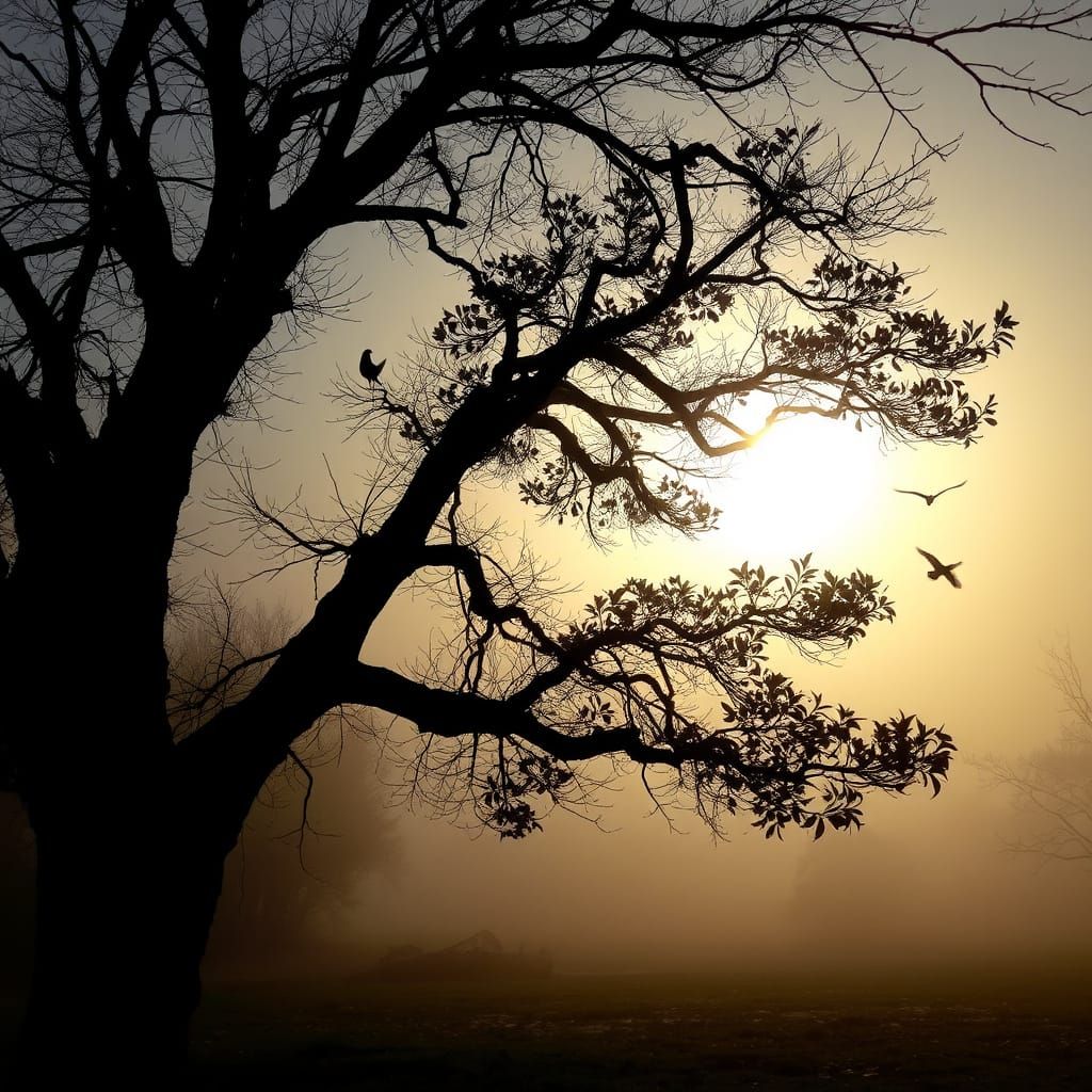 Winter Tree Revives in Sunlit Shadow