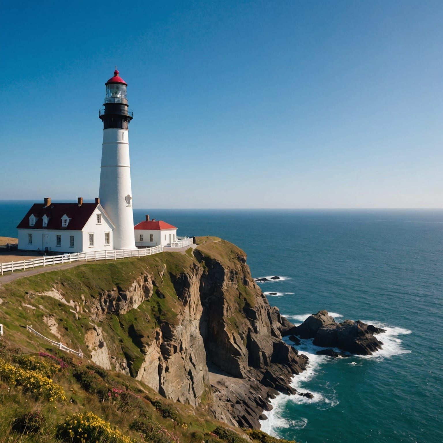 Lighthouse on Cliff on a Sunny Day