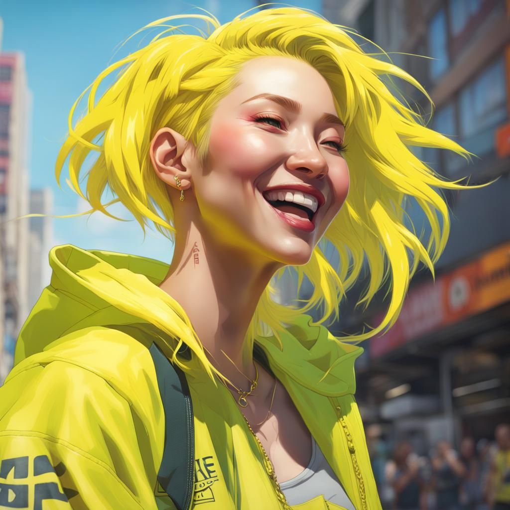 Energetic Girl with Neon Yellow Hair Portrait