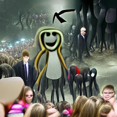 Slender Man Figure in Crowded Scene