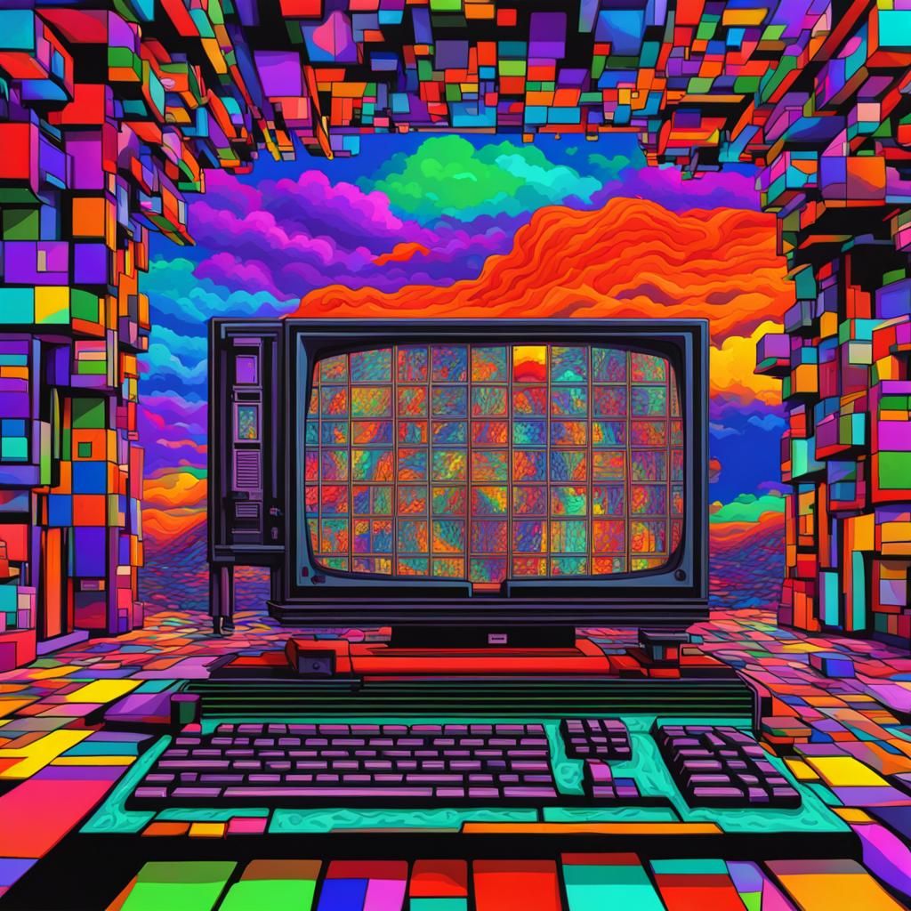 Psychedelic Weirdcore Image with Retro Windows 98 Theme