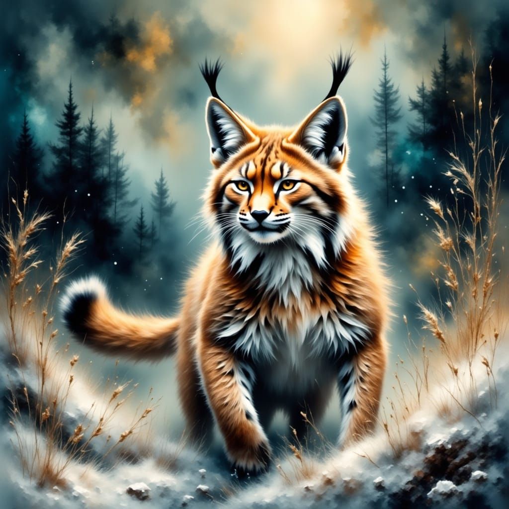 Majestic Lynx Cub in a Grungy Winter Wonderland