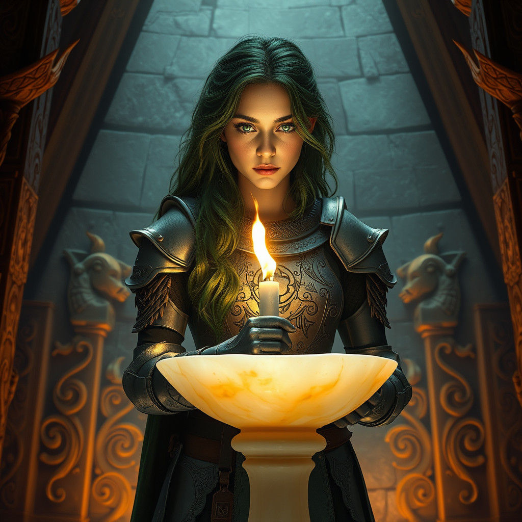 Knight with Torch in Ancient Chamber, Syd Mead Concept