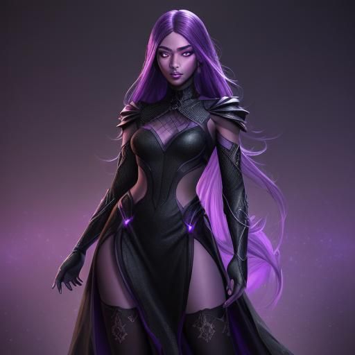 Young girl, slim, mystical essence, dark colored body covere...