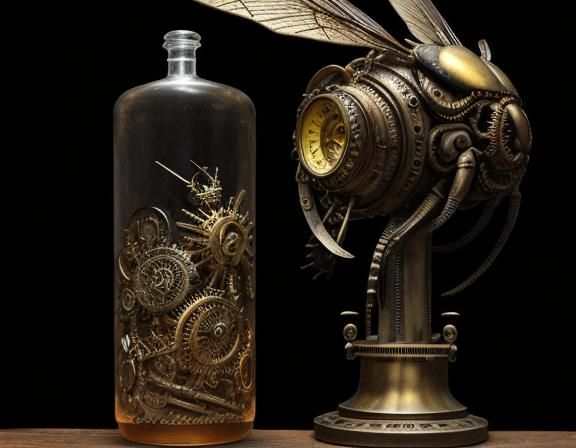 Steampunk Insect Specimen Display on Wooden Board