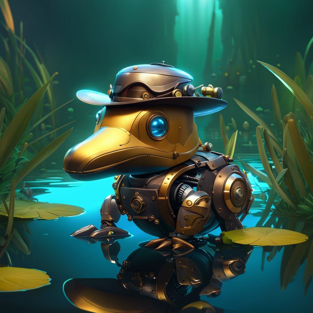 Steampunk Robot Platypus Concept Art in Cyberpunk Style