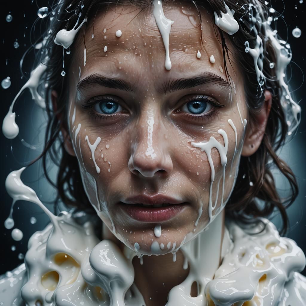 Cinematic Portrait of Woman with Milk-Covered Face