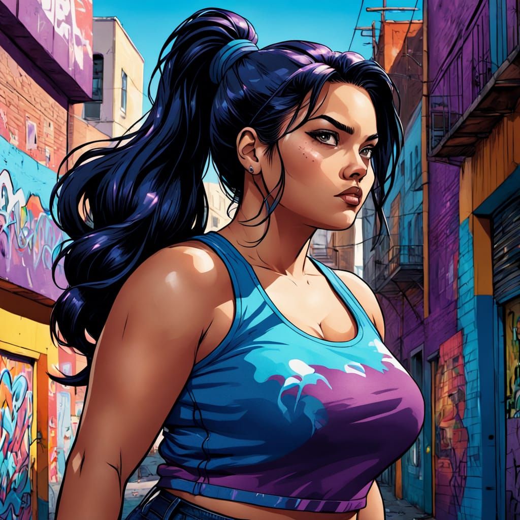 Beautiful Plus-Sized Woman in Graphic Novel Style