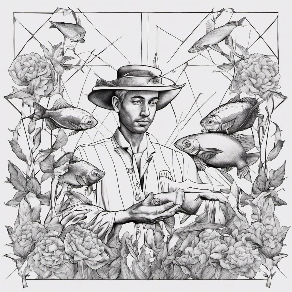 Fisherman with Sea Roses Coloring Page in Pop Art Style