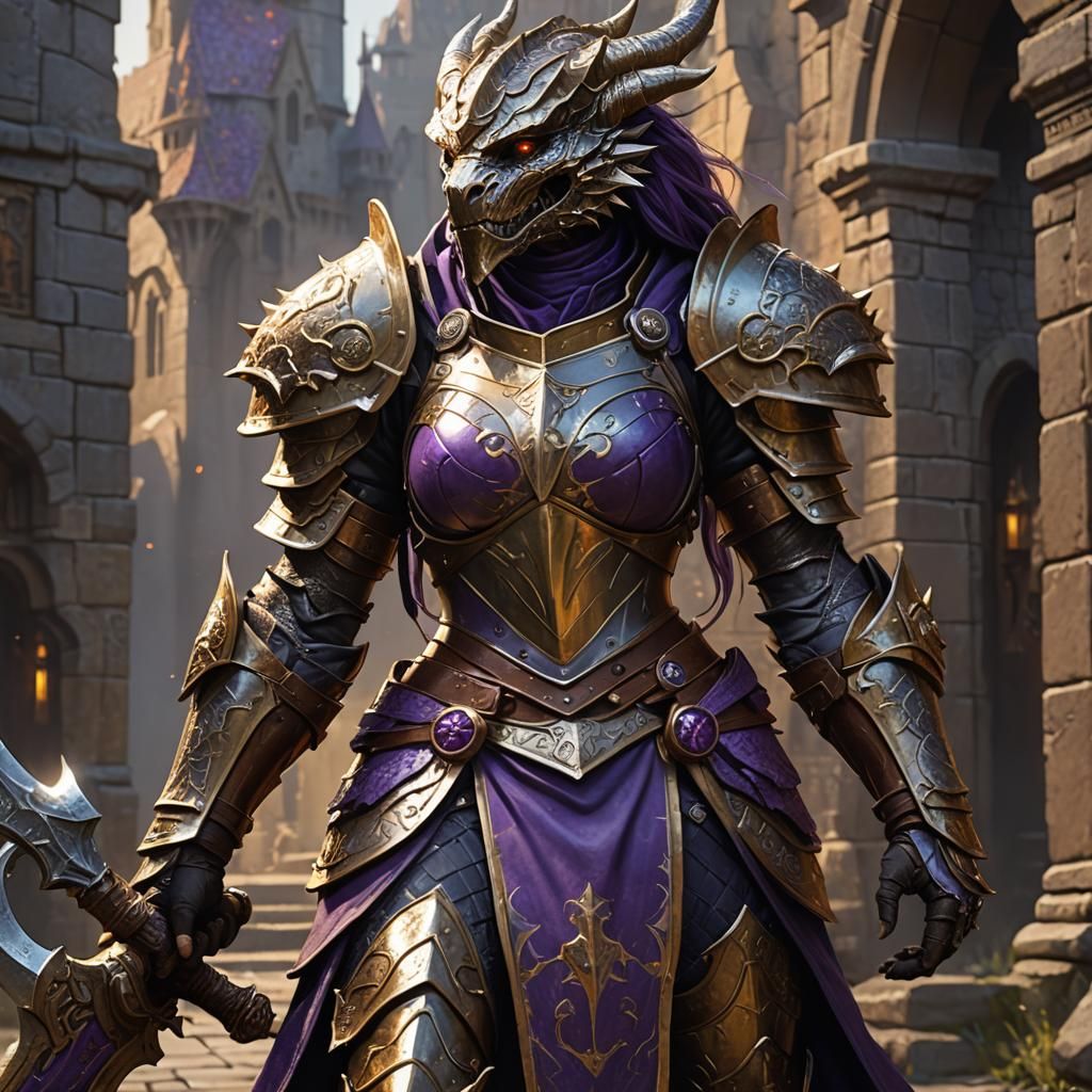 Bronze Dragonborn Warrior in Platinum Armor