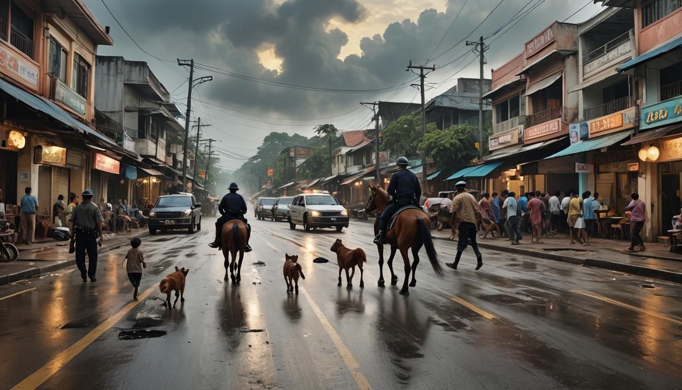 Chaotic Street Scene in Khao Lak: Maximalist Digital Paintin...