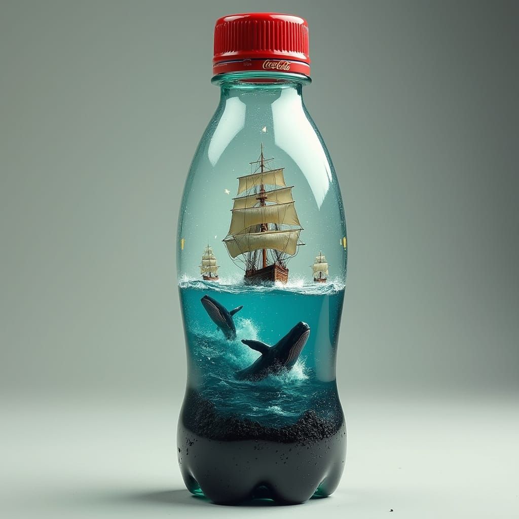Ocean Ships and Whales in a Bottle