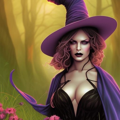 Gothic Witch in Enchanted Forest, Hyperdetailed Portrait