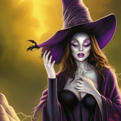 Gothic Witch in Flower Meadow, Hyperdetailed Digital Art