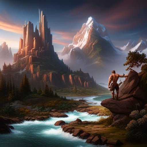 Fantastical Muscle Man in Detailed Matte Painting