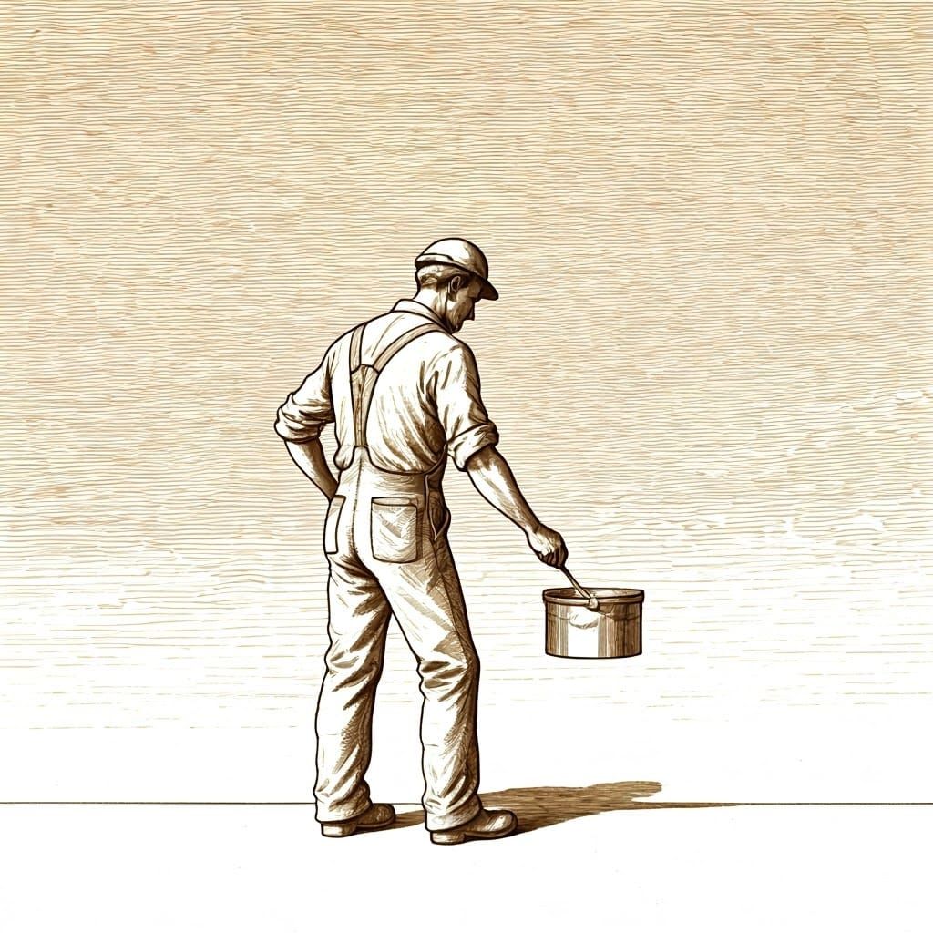 Worker Paints the Horizon: Sepia Ink Sketch
