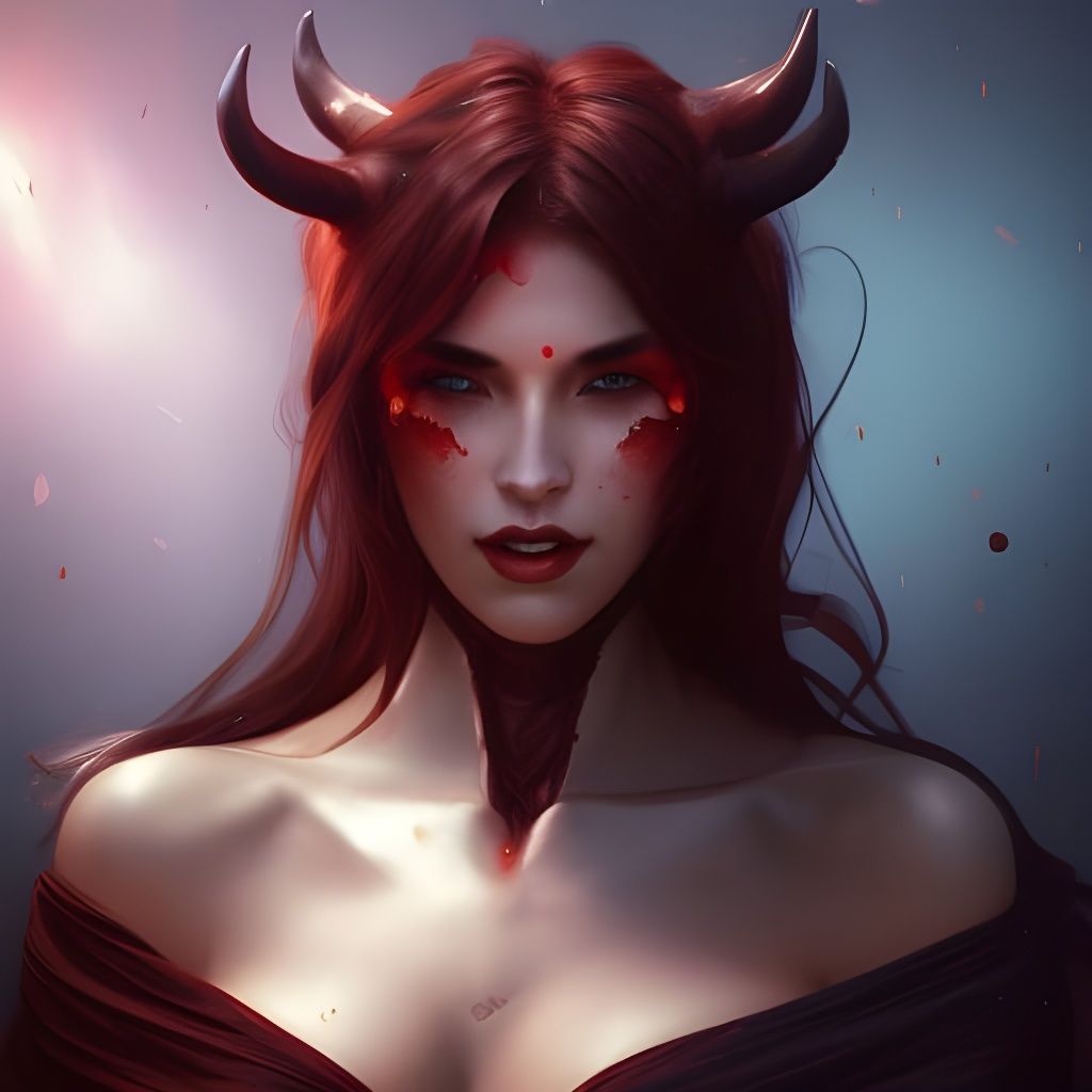 Devil Woman Portrait in Hyperdetailed Art Style