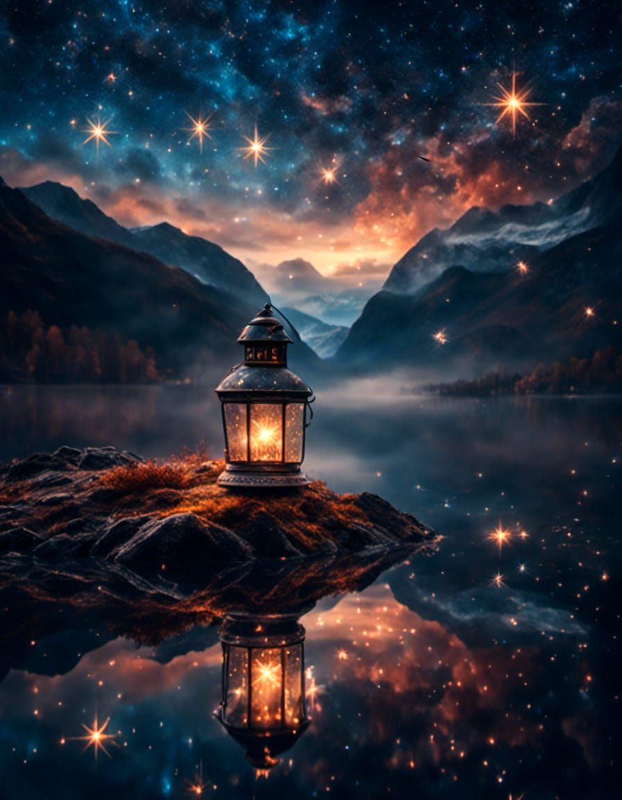 Luminous Stars over Fjord in Dreamy Scene