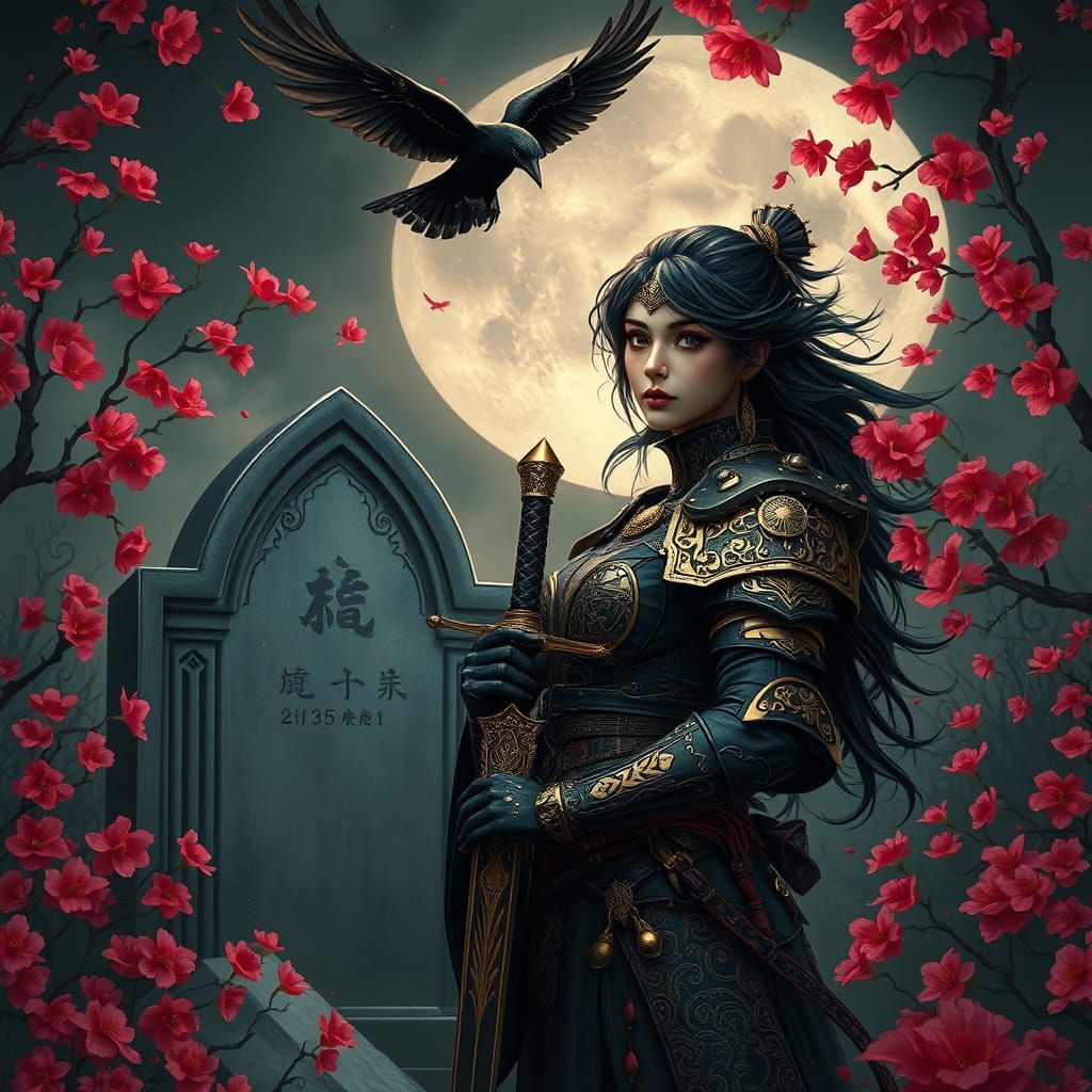 Oriental Woman Warrior in Gothic Fantasy Style