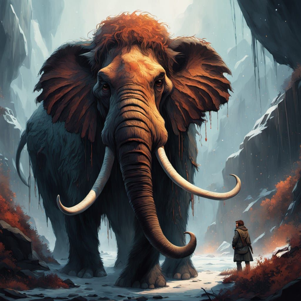Hyperrealistic Woolly Mammoth Concept Art in Dramatic Splash...