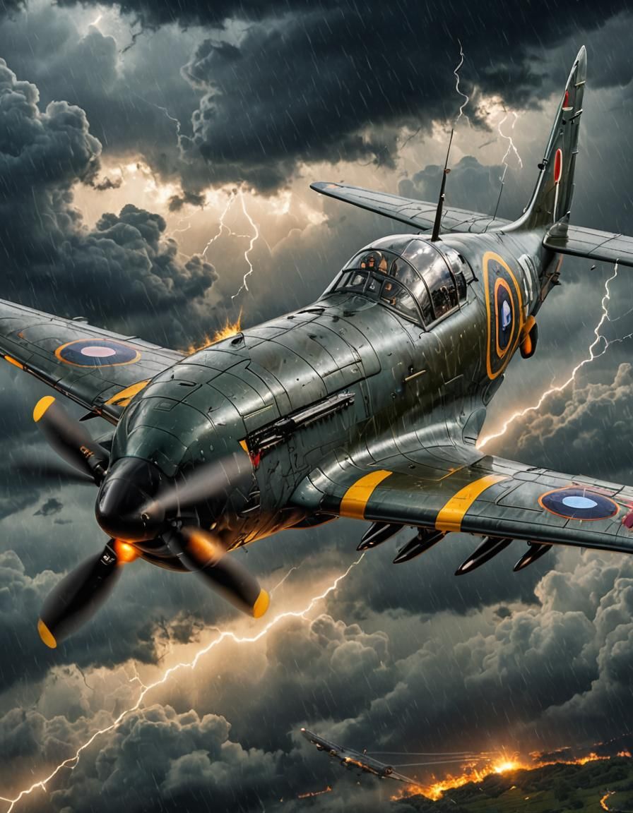 Spitfire Soaring Through Stormy Skies: Hyperrealistic Anime ...
