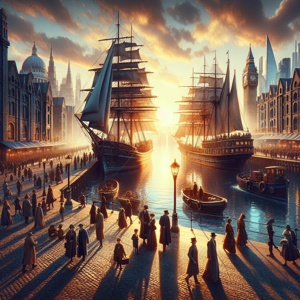 Vintage Cargo Ships Docking at London Port