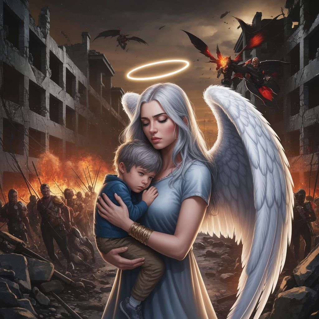 Angel of War in a Desolate Cityscape