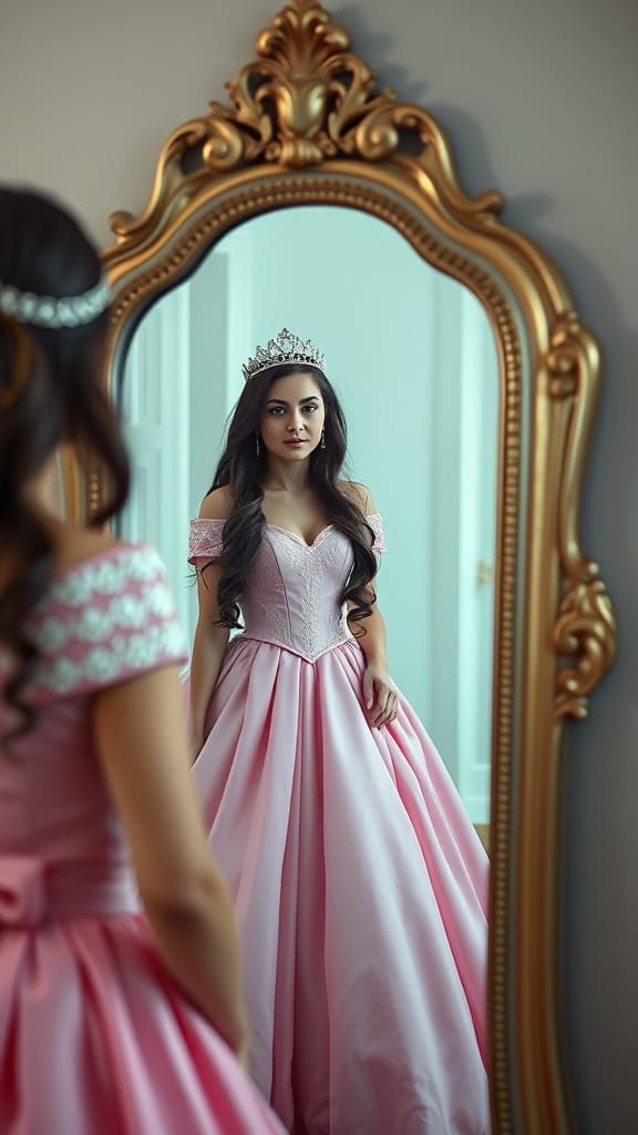 Woman Sees Princess Reflection in Mirror