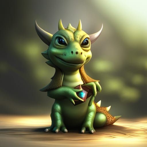 Baby Dragon Protects its D20 Treasure