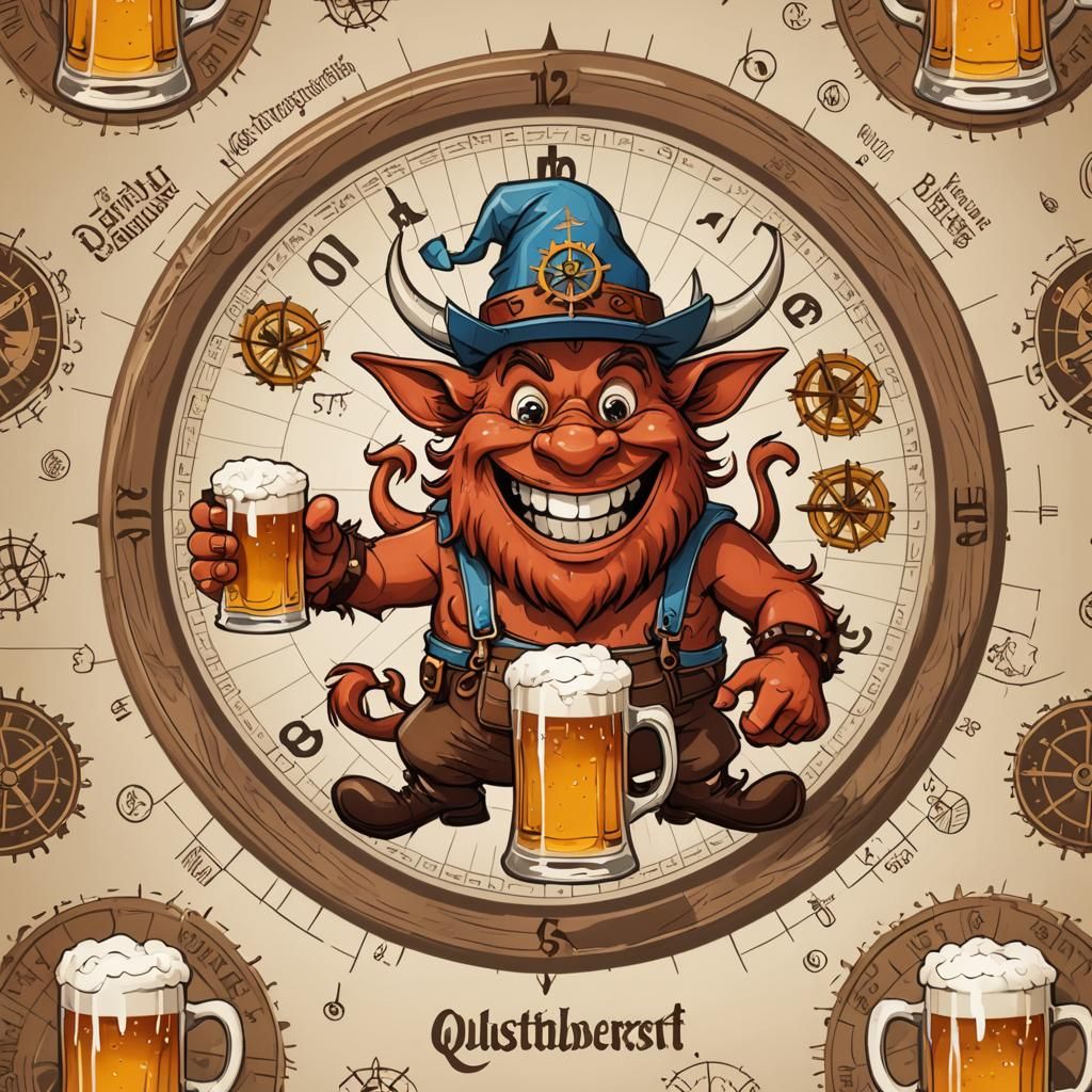 Oktoberfest Devil Cartoon in Quantum Style