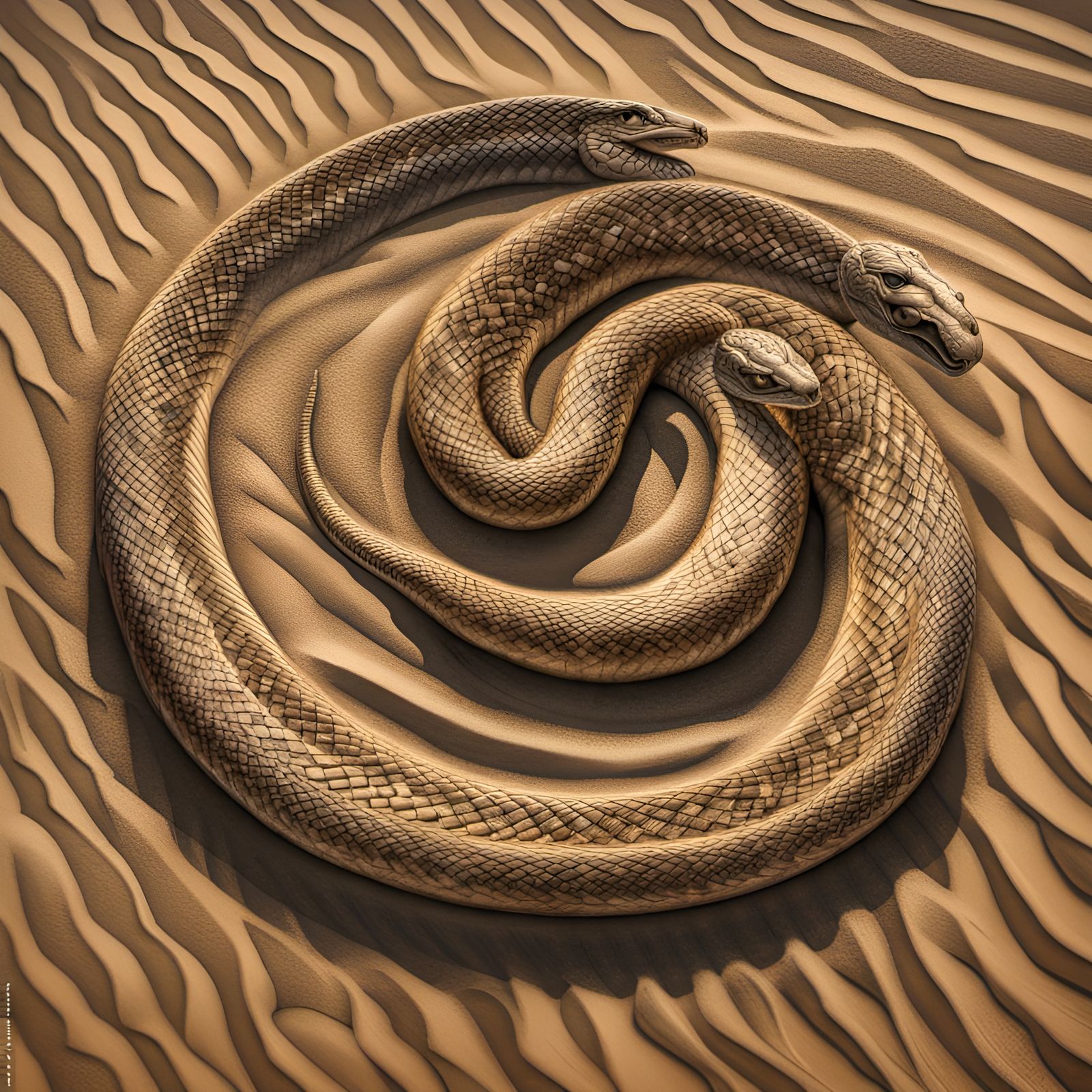 Hyperrealistic Snake Sand Art Aerial Photo