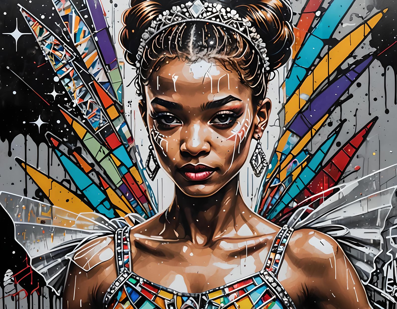 Ballerina with Stained Glass Tutu in Graffiti Art