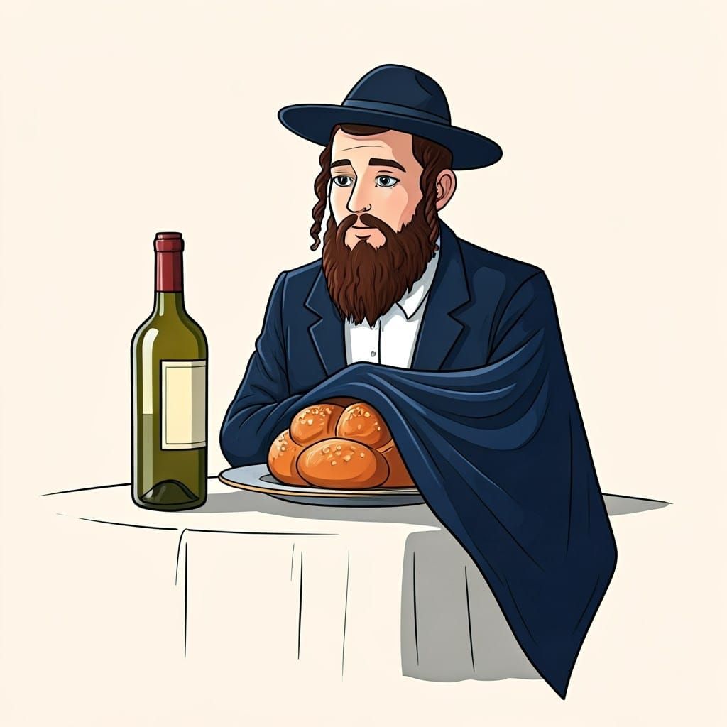 line drawing style with color,
An ultra-Orthodox Jewish boy ...