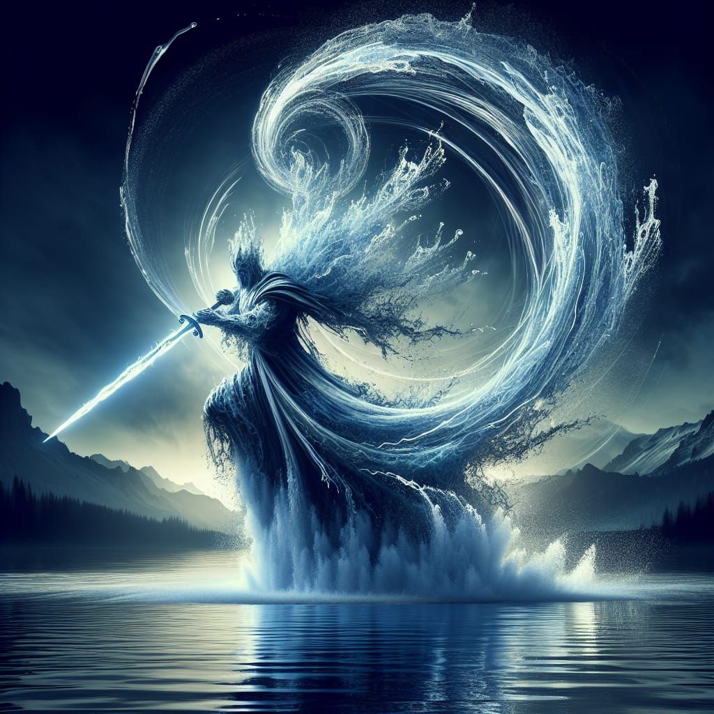 Mystical Water Figure Emerges from Lake Whirlpool