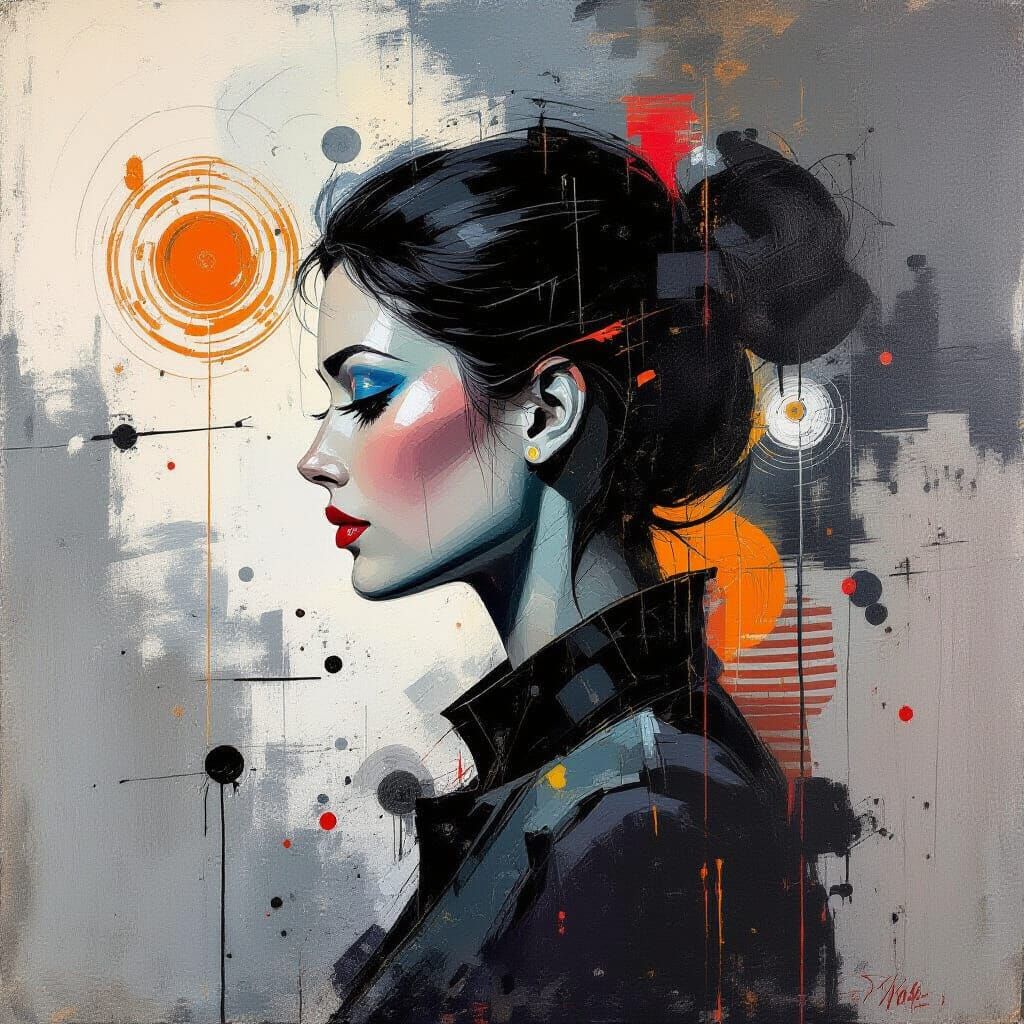 Abstract Profile Artwork in Action Painting Style