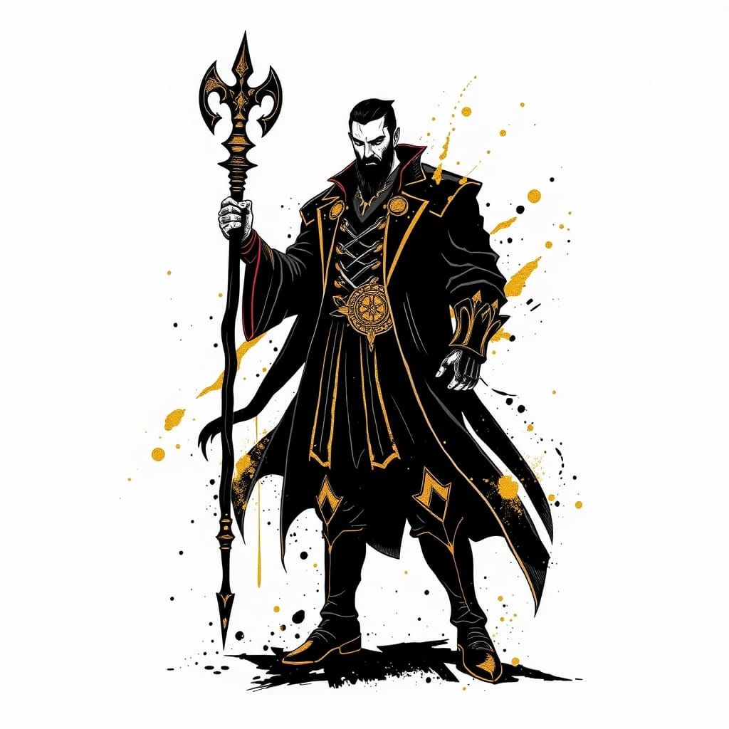 Mage Silhouette Logo in Gold Splatter Impasto Style