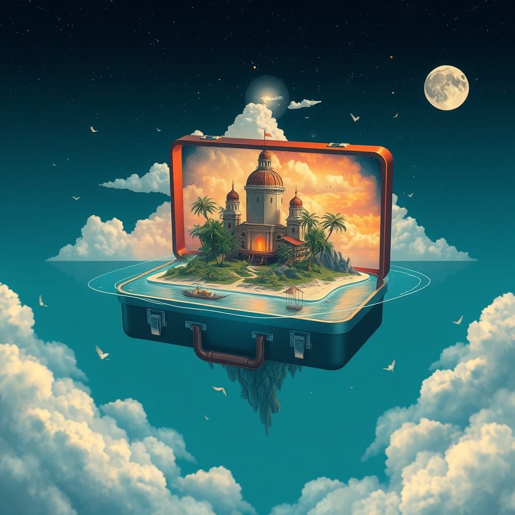 Island of Dreams in a Briefcase: Detailed AI Art