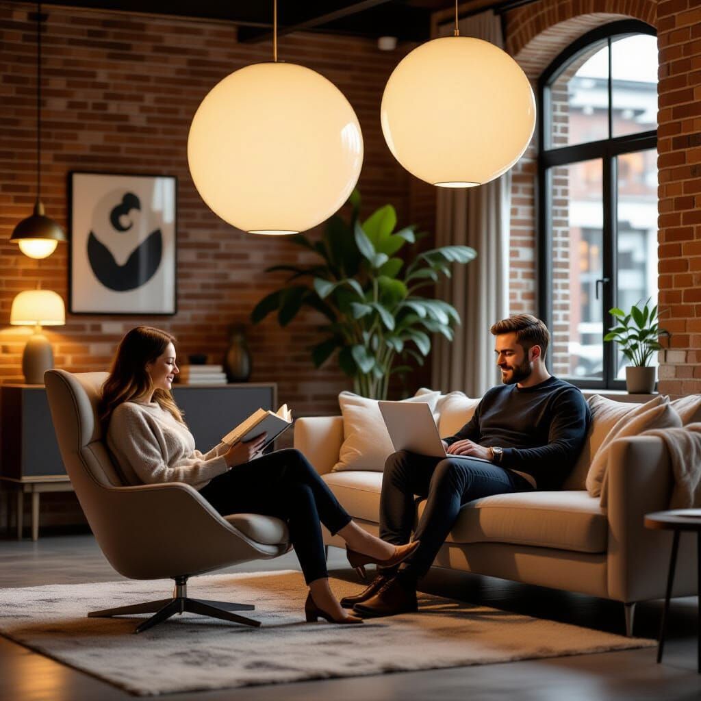 Cozy Evening: Couple in Elegant Living Room as Classic Paint...