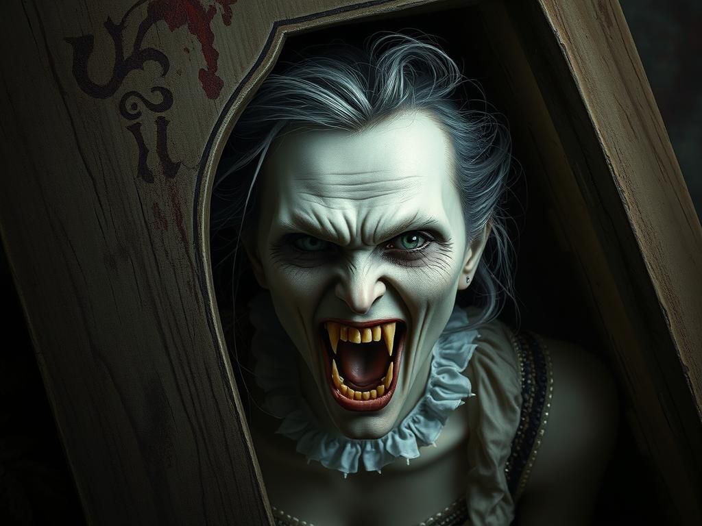 Victorian Vampire Emerges From Coffin Portrait