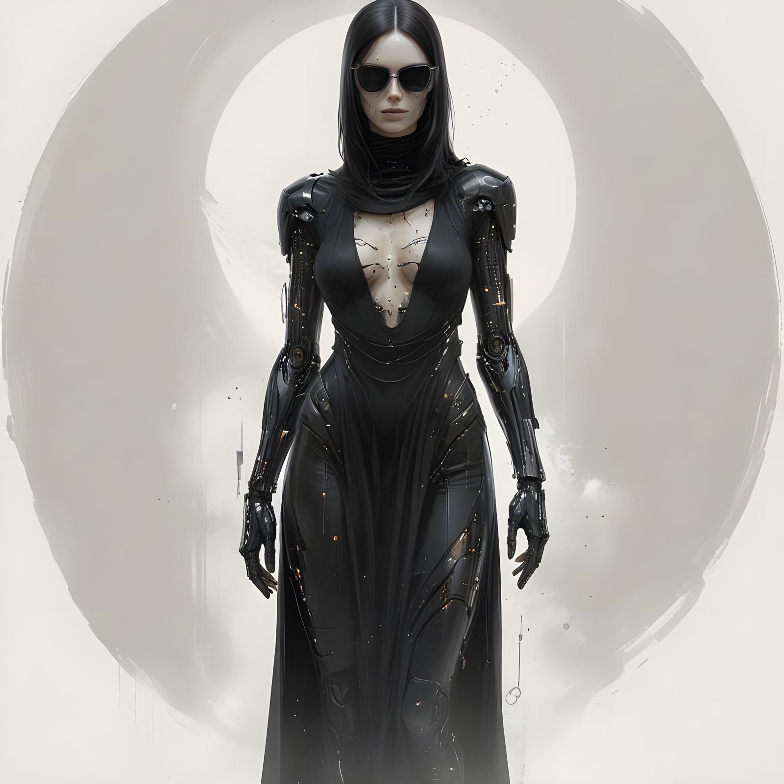 Elegant Android Priestess in Sleek Sci-Fi Illustration