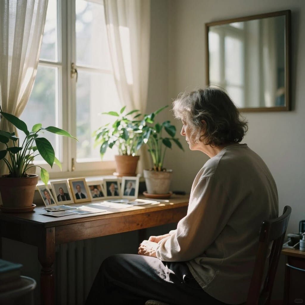 Serene Figure in Cozy Interior, Soft Light and Calm Atmosphe...